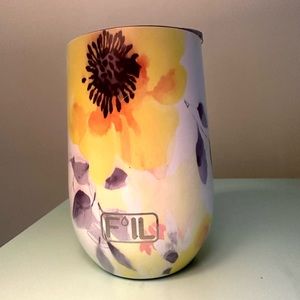 Insulated stainless steel stemless drinking glass, yellow floral, 12 oz